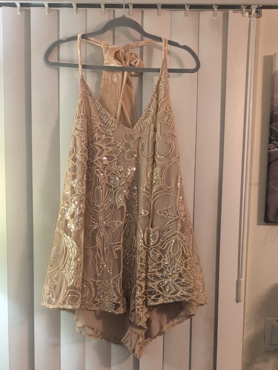 Free People Pants - Free People Champagne Combo Sequin Embellished romper - Peach/Champagne, L